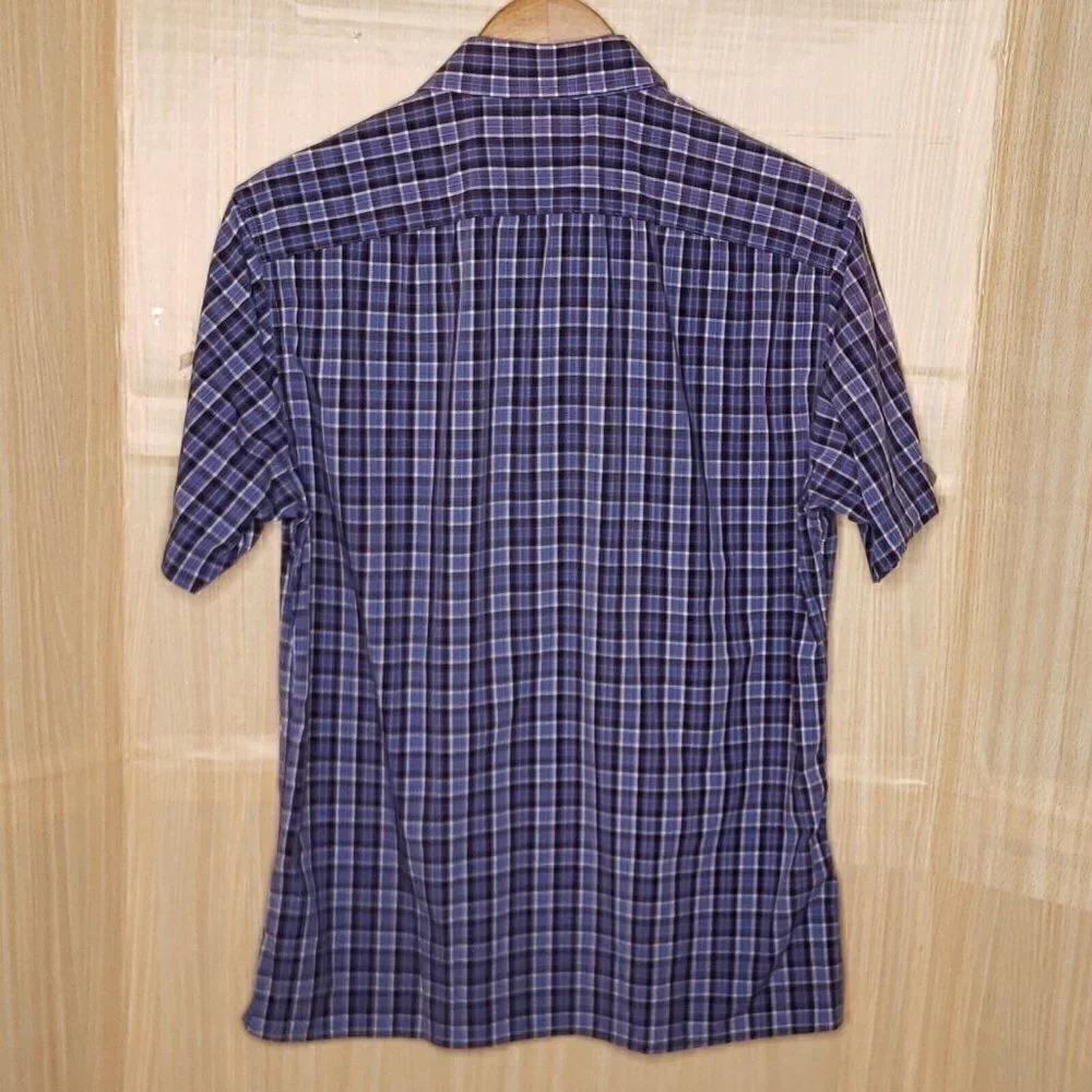 Banana Republic Mens Blue Plaid Short Sleeve Dress Shirt Small